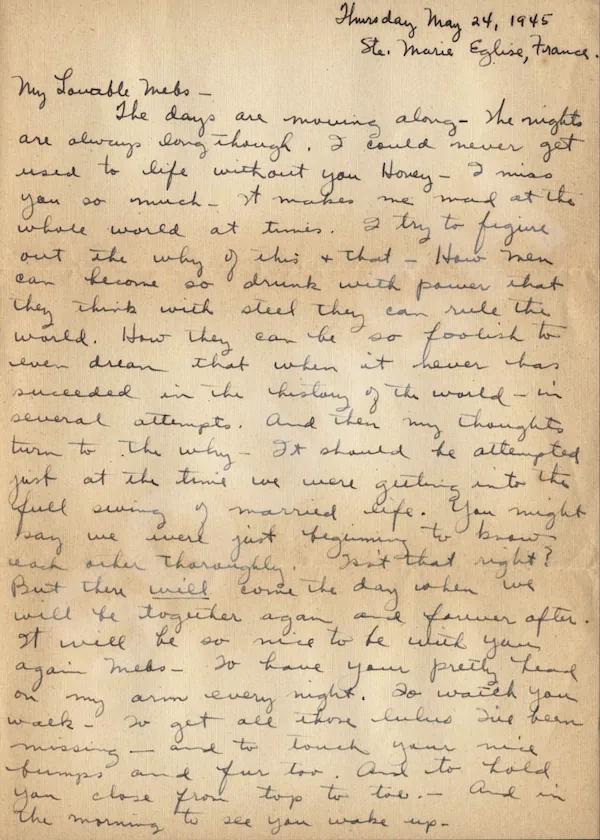 A soldier's letter from World War 2, written in cursive.