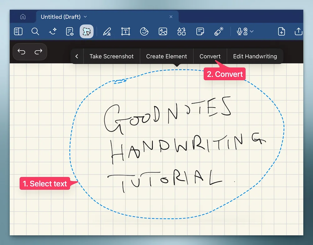 Select text with the lasso tool, then Convert