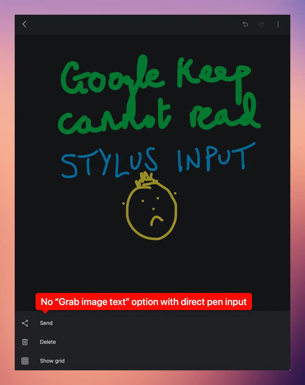Google Keep cannot convert handwriting from direct stylus input