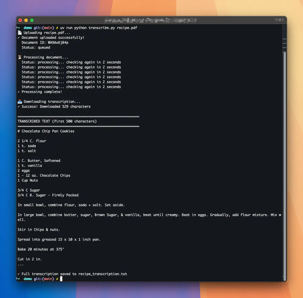 Sample output from our handwriting extraction script