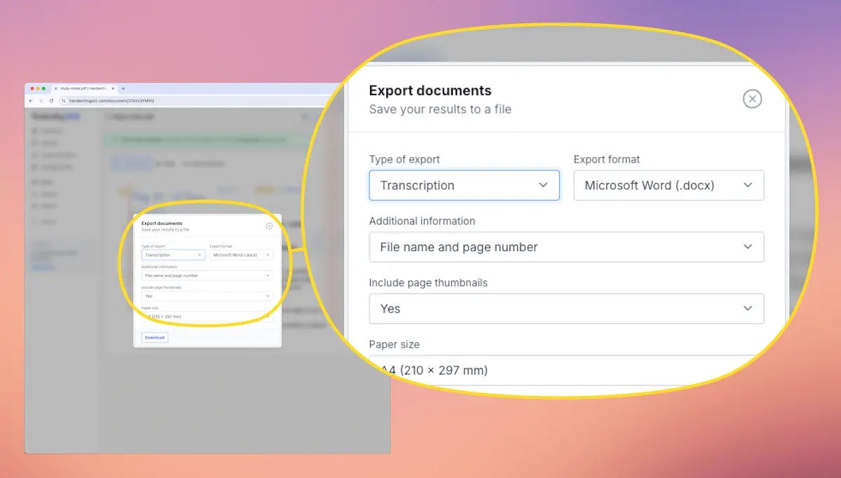 Export the handwritten PDF to Word