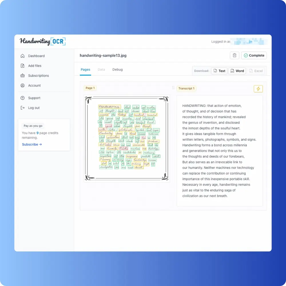 Results from HandwritingOCR