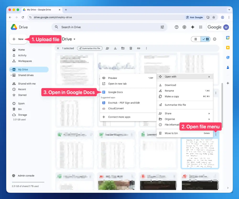 Open a handwritten document from Google Drive