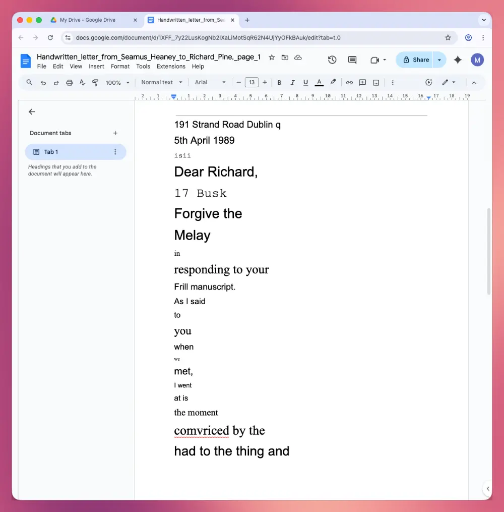 The reality: Google's OCR doesn't perform well with handwritten documents